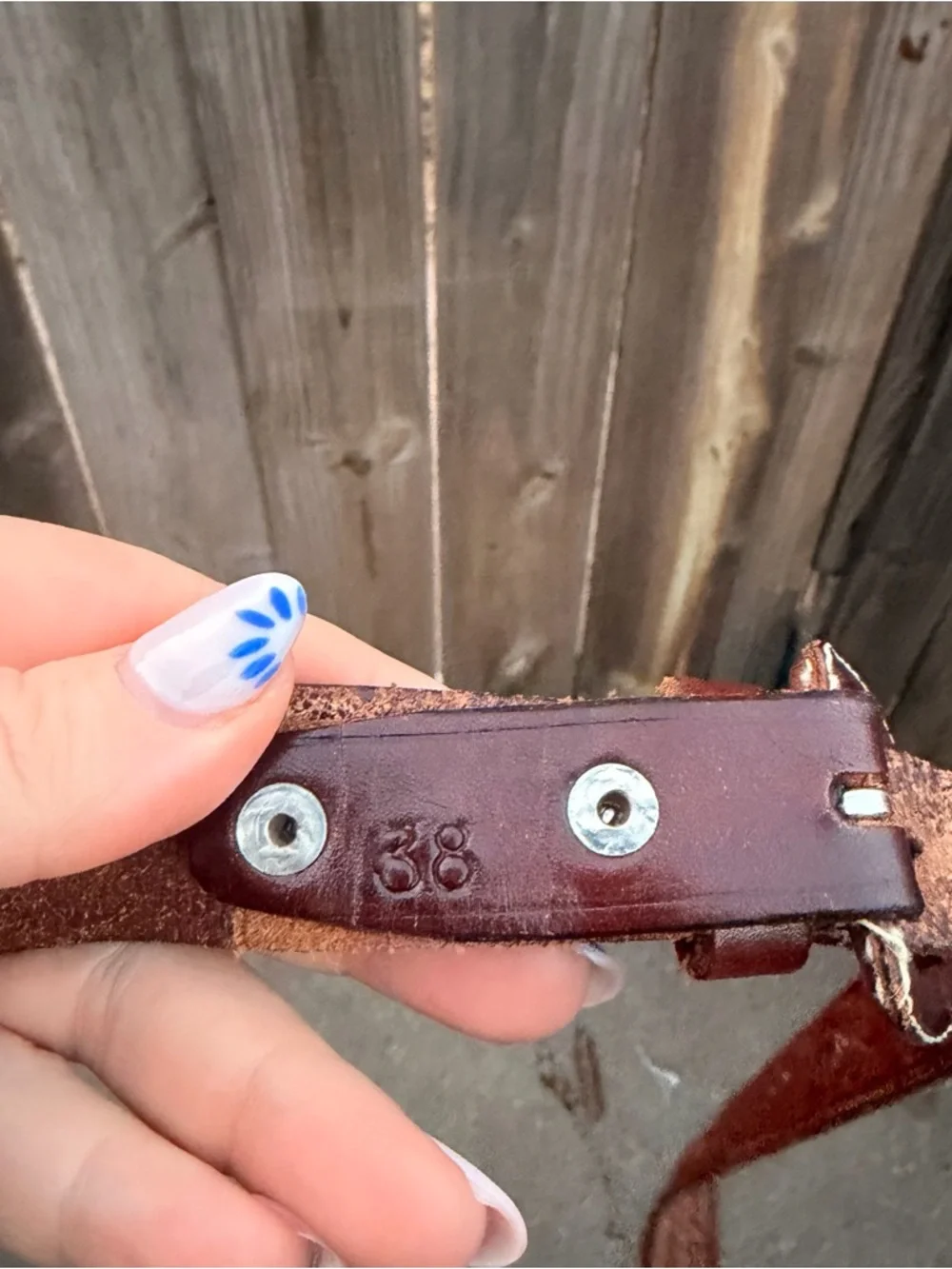 Vintage Tooled Brown Leather Belt with Decorative Stitching Size 38
